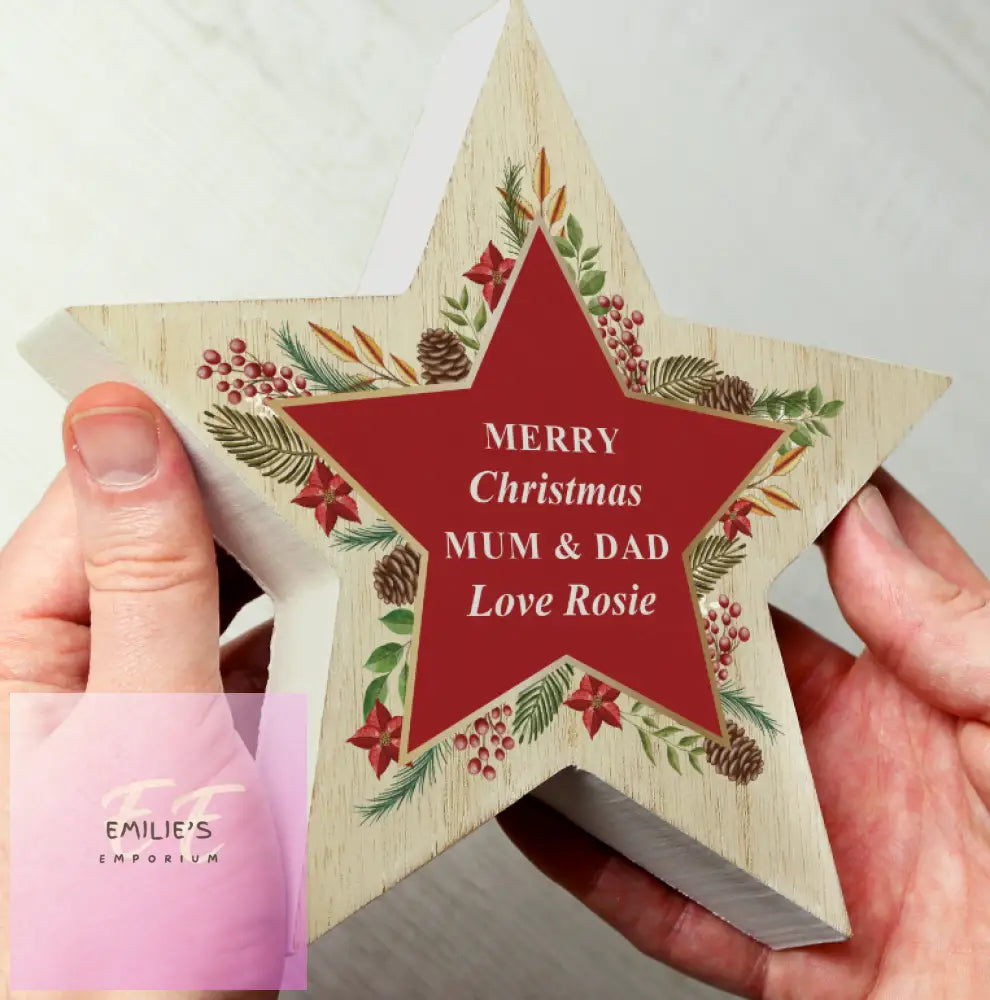 Personalised Christmas Wreath Wooden Star Ornament