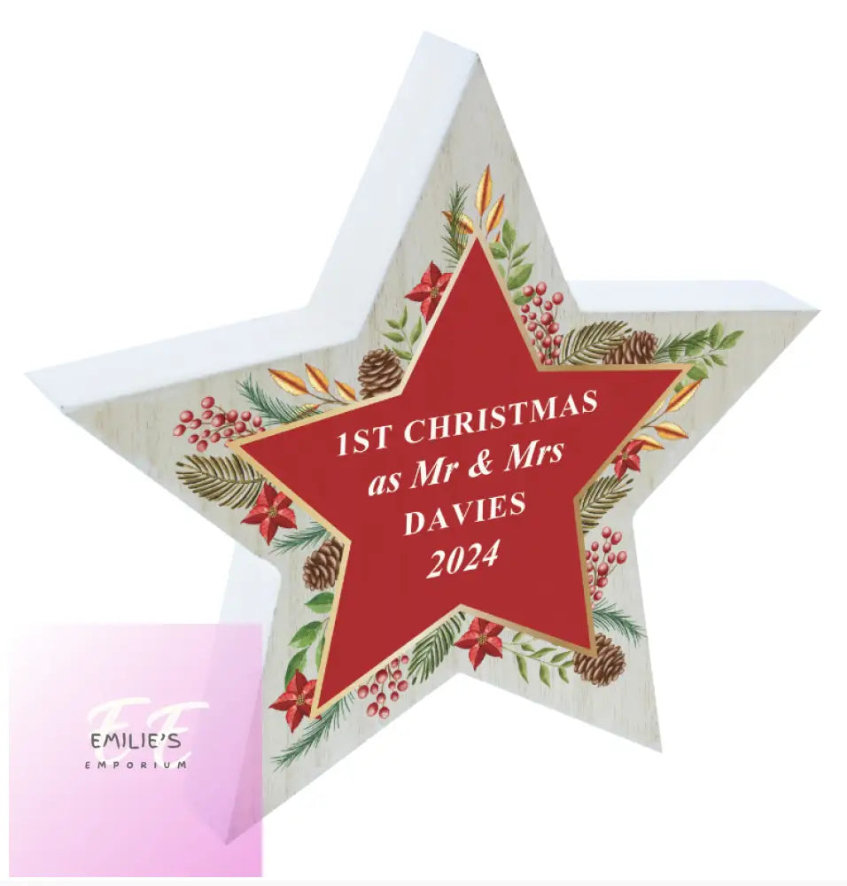 Personalised Christmas Wreath Wooden Star Ornament