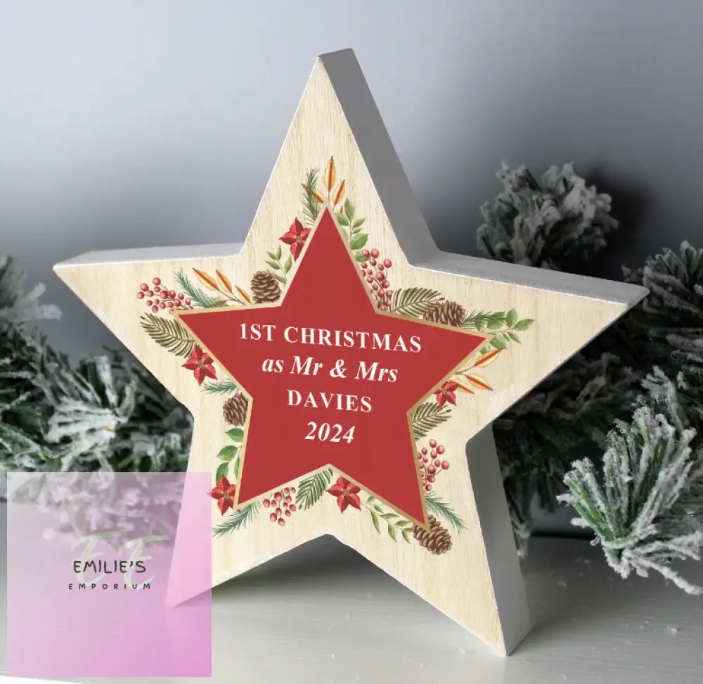 Personalised Christmas Wreath Wooden Star Ornament