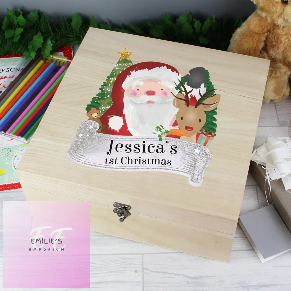 Personalised Colourful Santa Large Wooden Christmas Eve Box