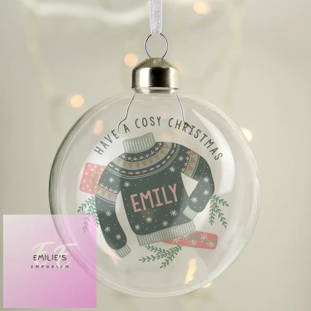 Personalised Cosy Christmas Glass Bauble