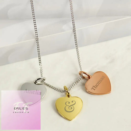 Personalised Couples Gold Rose And Silver 3 Hearts Necklace