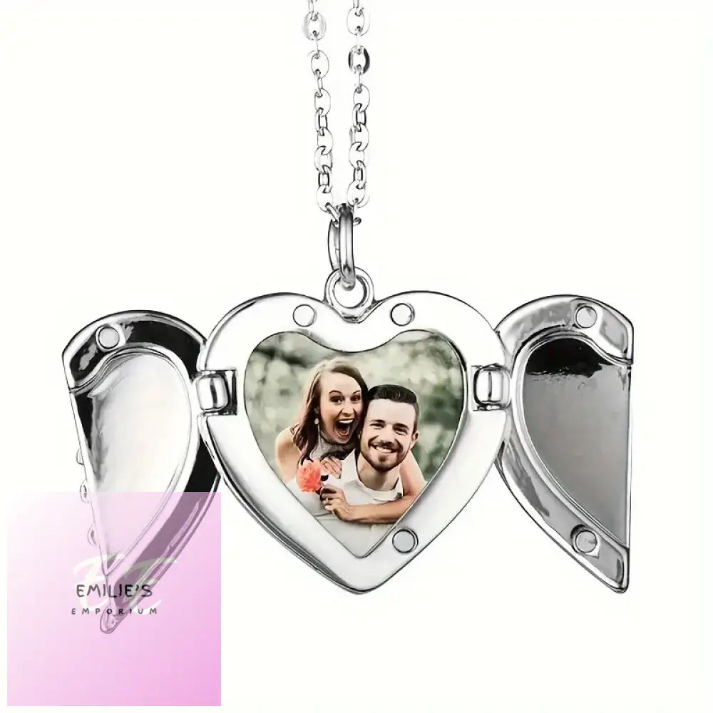 Personalised Customized Photo Print Angel Wings Necklace ’Fixed Text Forever In My Heart’