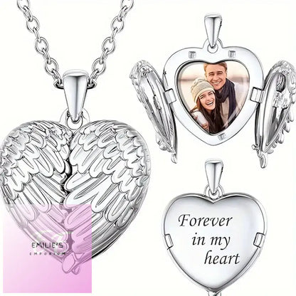 Personalised Customized Photo Print Angel Wings Necklace ’Fixed Text Forever In My Heart’