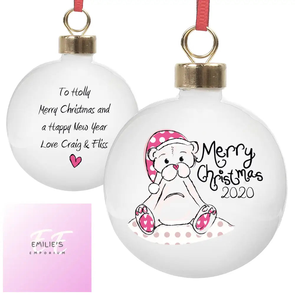 Personalised Cute Teddy Merry Xmas Bauble