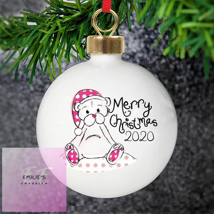 Personalised Cute Teddy Merry Xmas Bauble