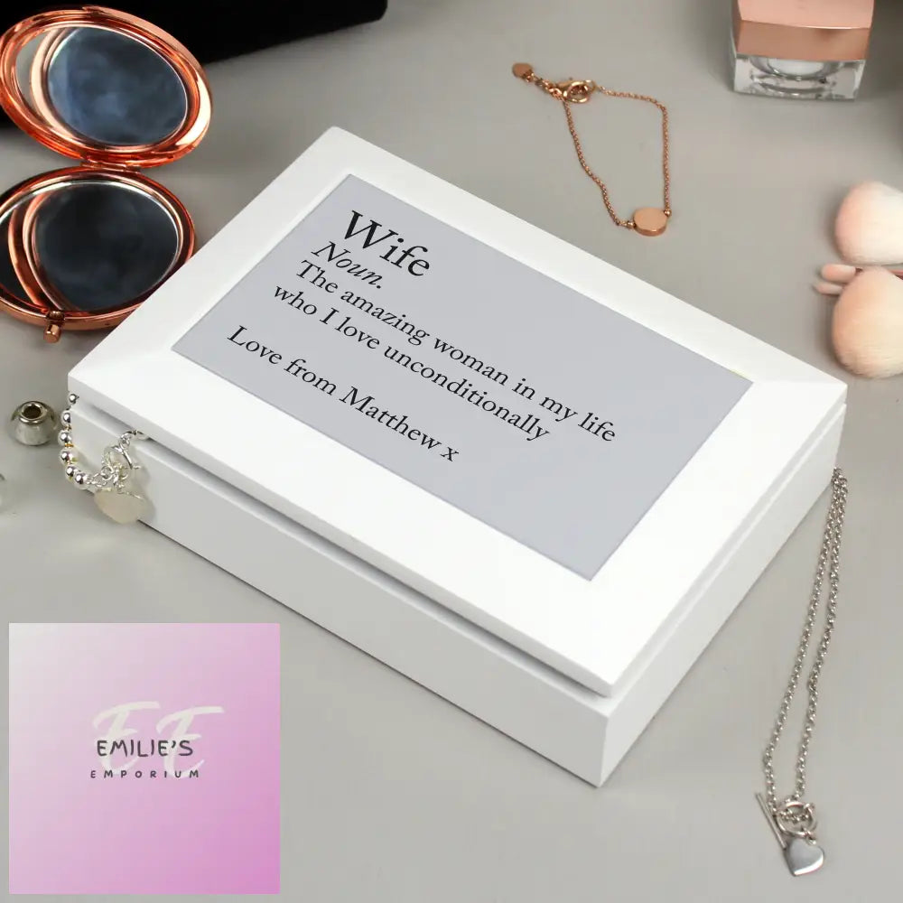 Personalised Definition White Wooden Jewellery Box