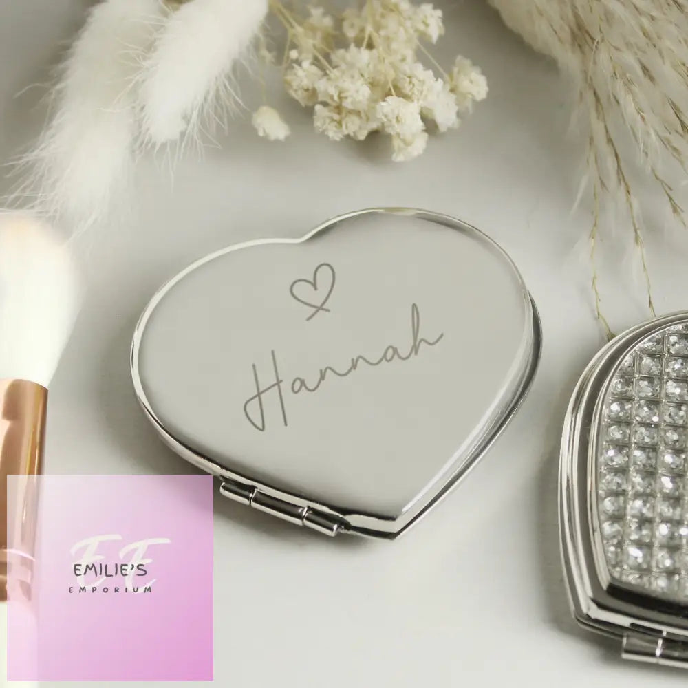 Personalised Diamante Heart Compact Mirror