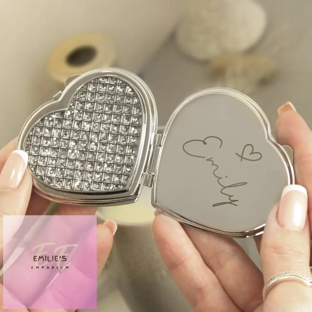 Personalised Diamante Heart Compact Mirror