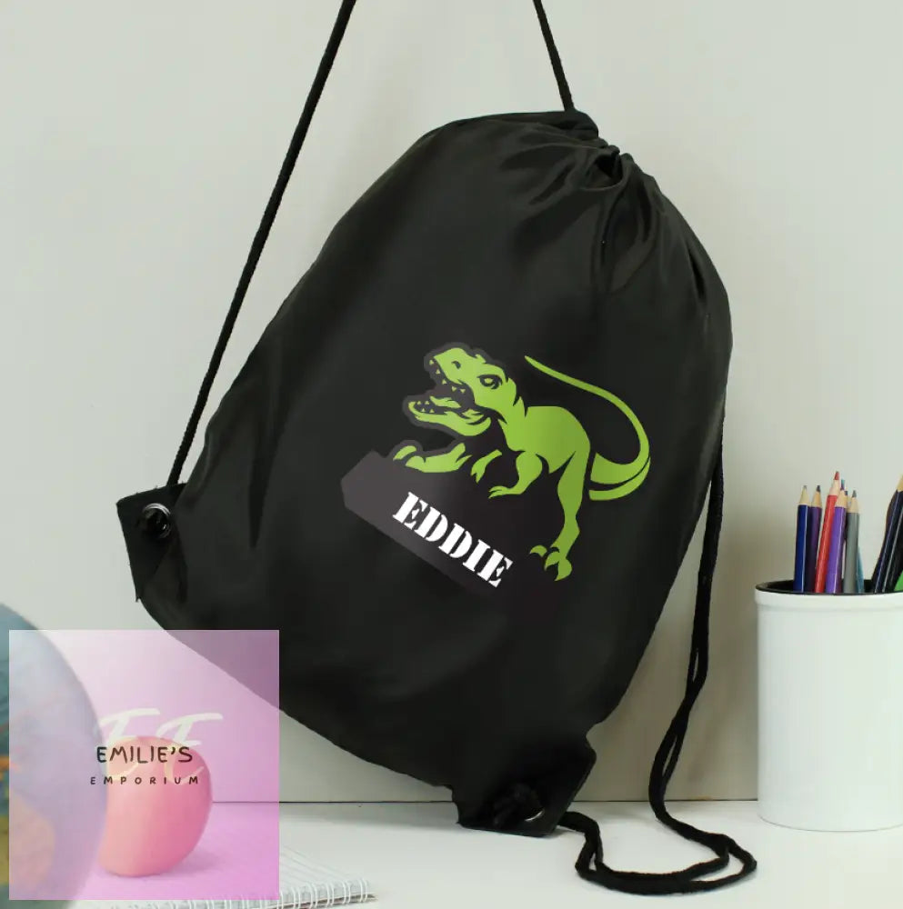 Personalised Dinosaur Black Kit Bag