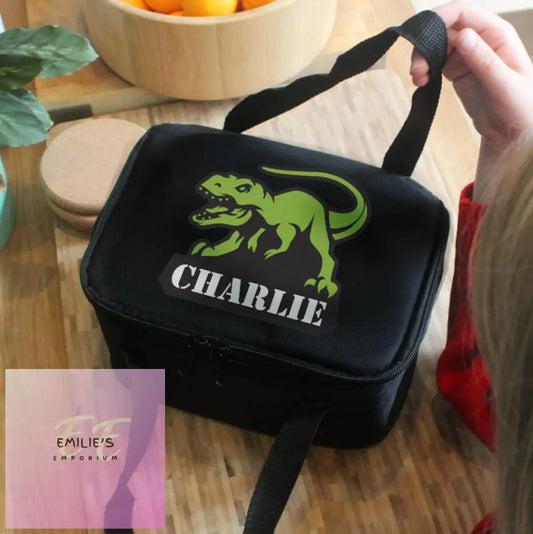 Personalised Dinosaur Black Lunch Bag
