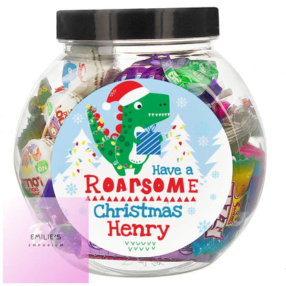 Personalised Dinosaur Have A Roarsome Christmas Sweet Jar