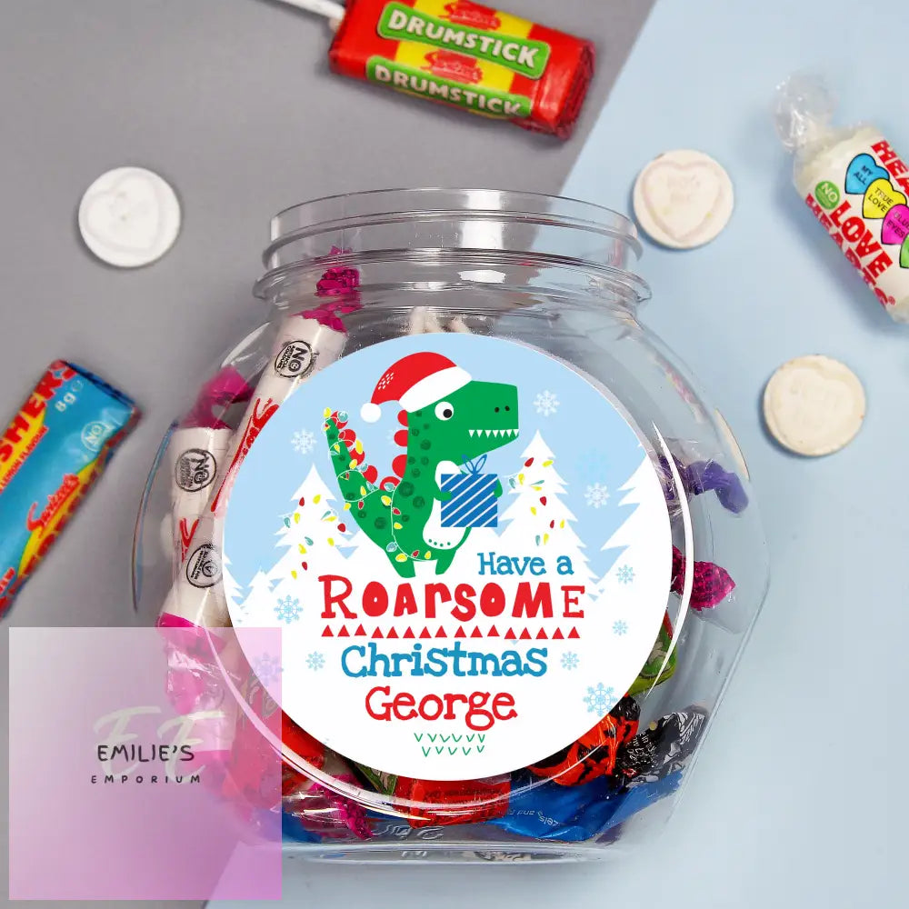 Personalised Dinosaur Have A Roarsome Christmas Sweet Jar