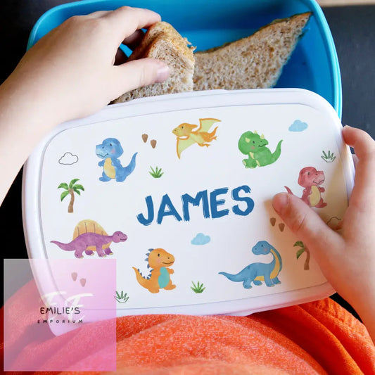 Personalised Dinosaur Name Only Blue Lunch Box