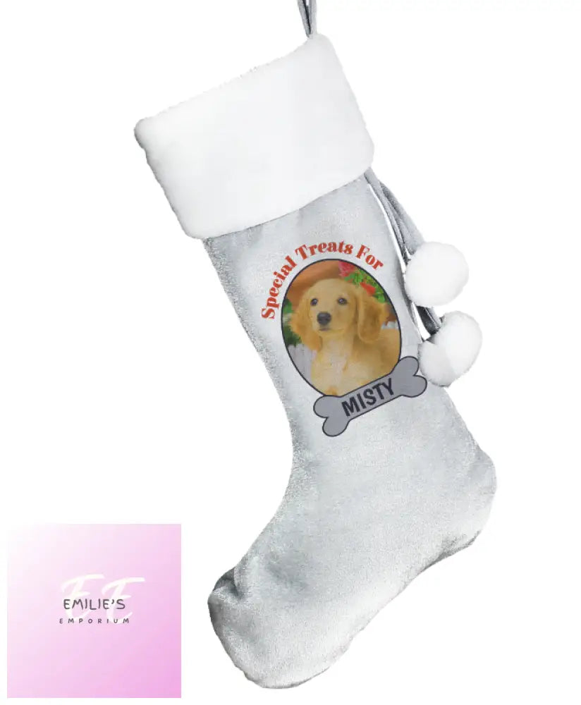 Personalised Dog Photo Upload Silver Grey Stocking