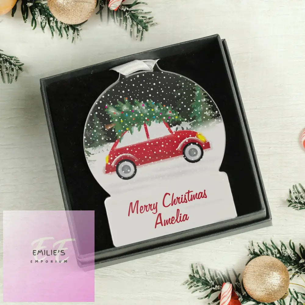 Personalised Driving Home For Christmas Acrylic Snowglobe Decoration