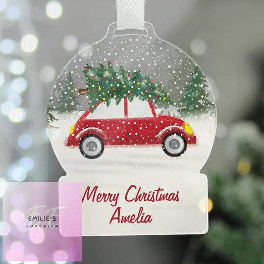 Personalised Driving Home For Christmas Acrylic Snowglobe Decoration