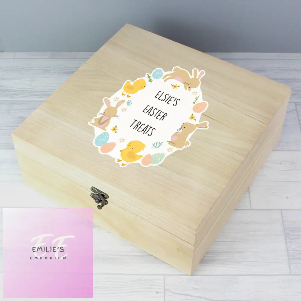 Personalised Easter Bunny & Chick Large Wooden Keepsake Box