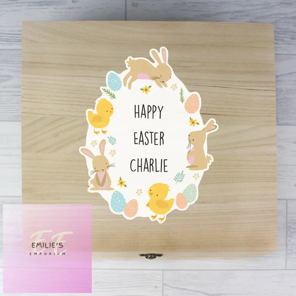 Personalised Easter Bunny & Chick Large Wooden Keepsake Box