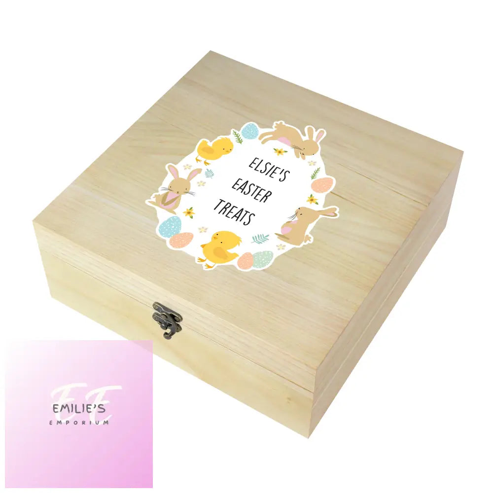 Personalised Easter Bunny & Chick Large Wooden Keepsake Box