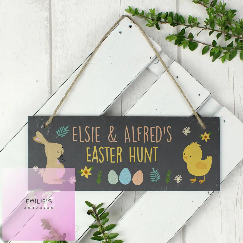 Personalised Easter Bunny & Chick Slate Door Plaque