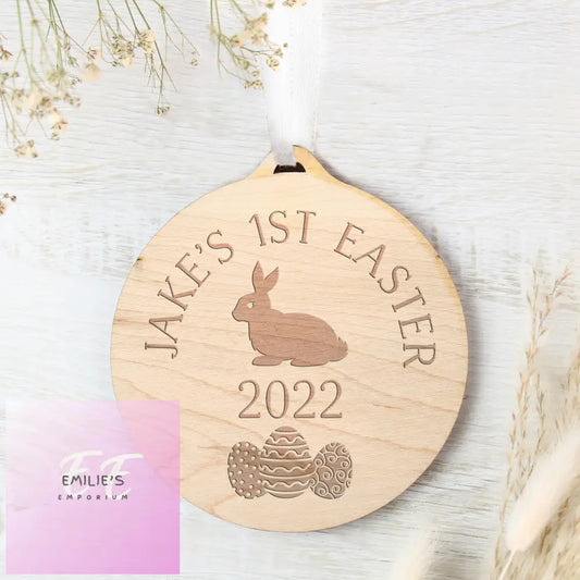 Personalised Easter Bunny Round Wooden Decoration