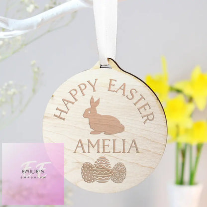 Personalised Easter Bunny Round Wooden Decoration