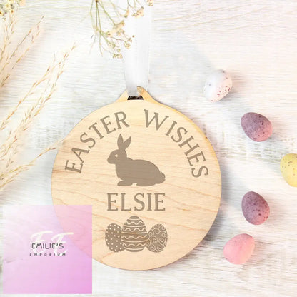 Personalised Easter Bunny Round Wooden Decoration