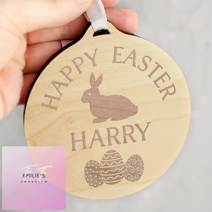 Personalised Easter Bunny Round Wooden Decoration