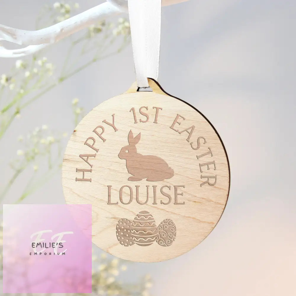 Personalised Easter Bunny Round Wooden Decoration