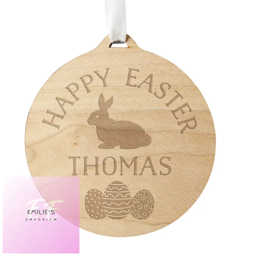 Personalised Easter Bunny Round Wooden Decoration