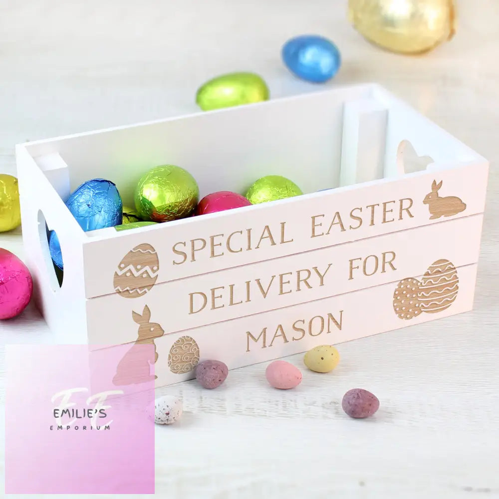 Personalised Easter Bunny White Wooden Crate