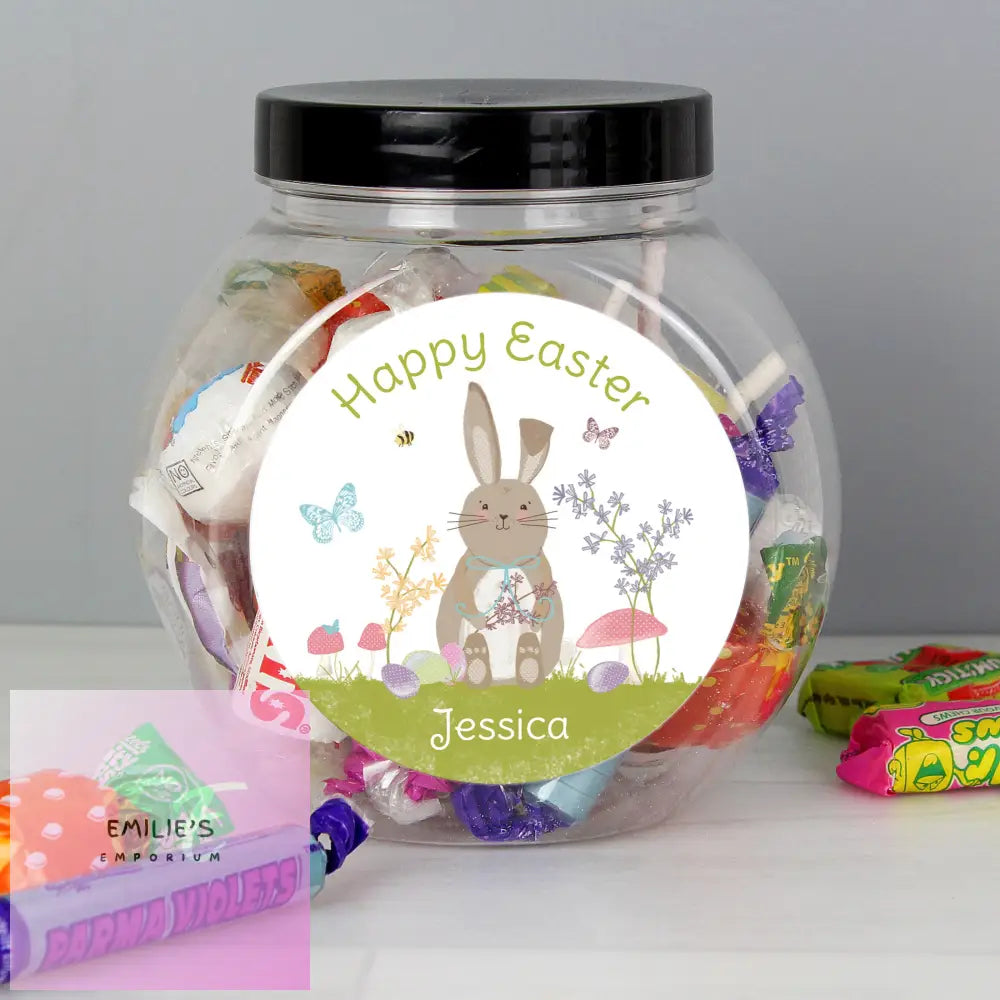 Personalised Easter Meadow Bunny Sweets Jar