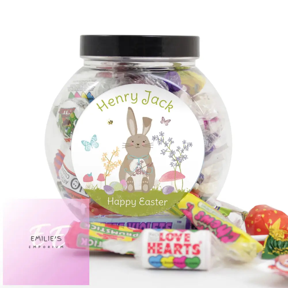 Personalised Easter Meadow Bunny Sweets Jar