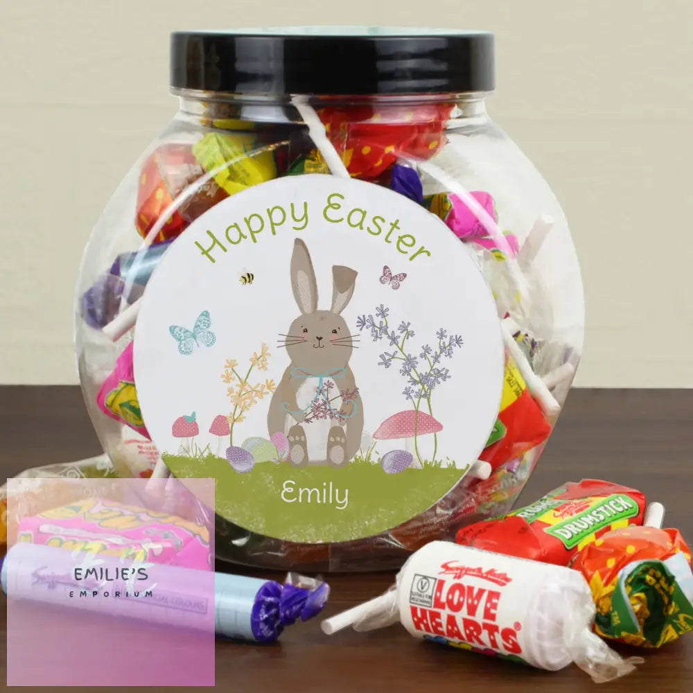 Personalised Easter Meadow Bunny Sweets Jar