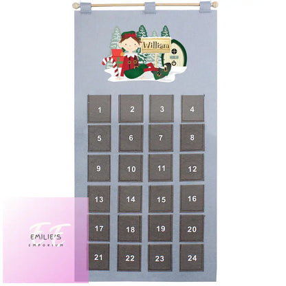 Personalised Elf Advent Calendar In Silver Grey