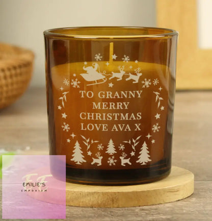 Personalised Engraved Christmas Amber Glass Candle