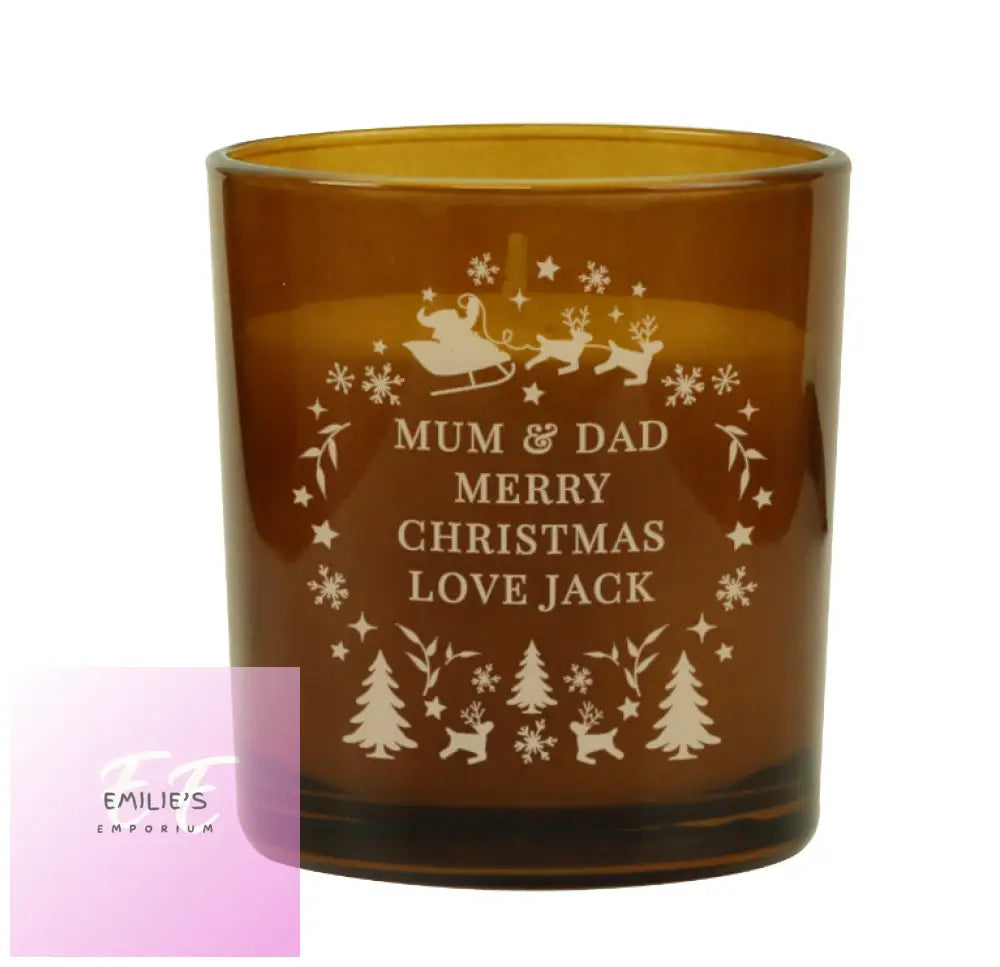 Personalised Engraved Christmas Amber Glass Candle