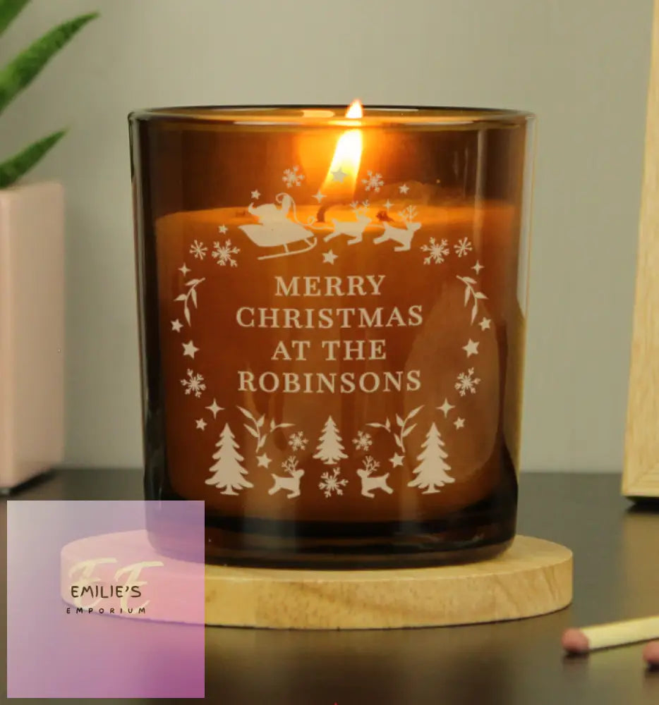 Personalised Engraved Christmas Amber Glass Candle