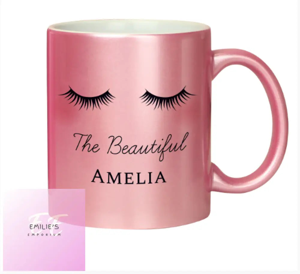 Personalised Eyelashes Pink Glitter Mug