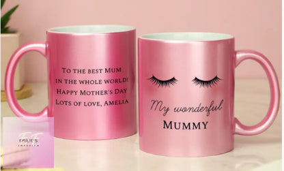 Personalised Eyelashes Pink Glitter Mug