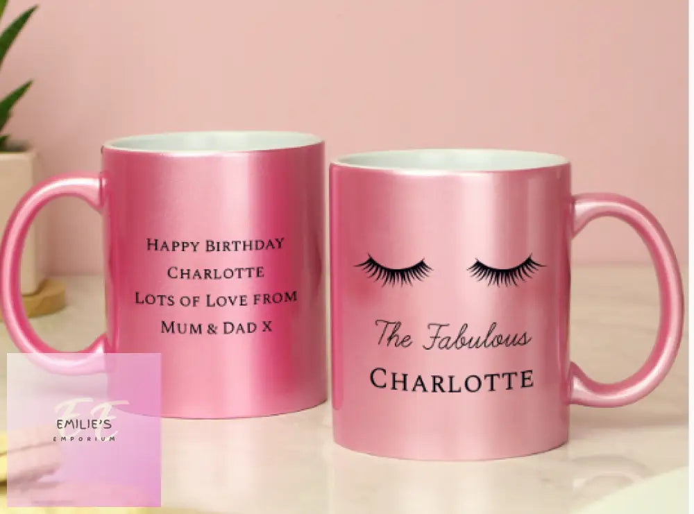 Personalised Eyelashes Pink Glitter Mug