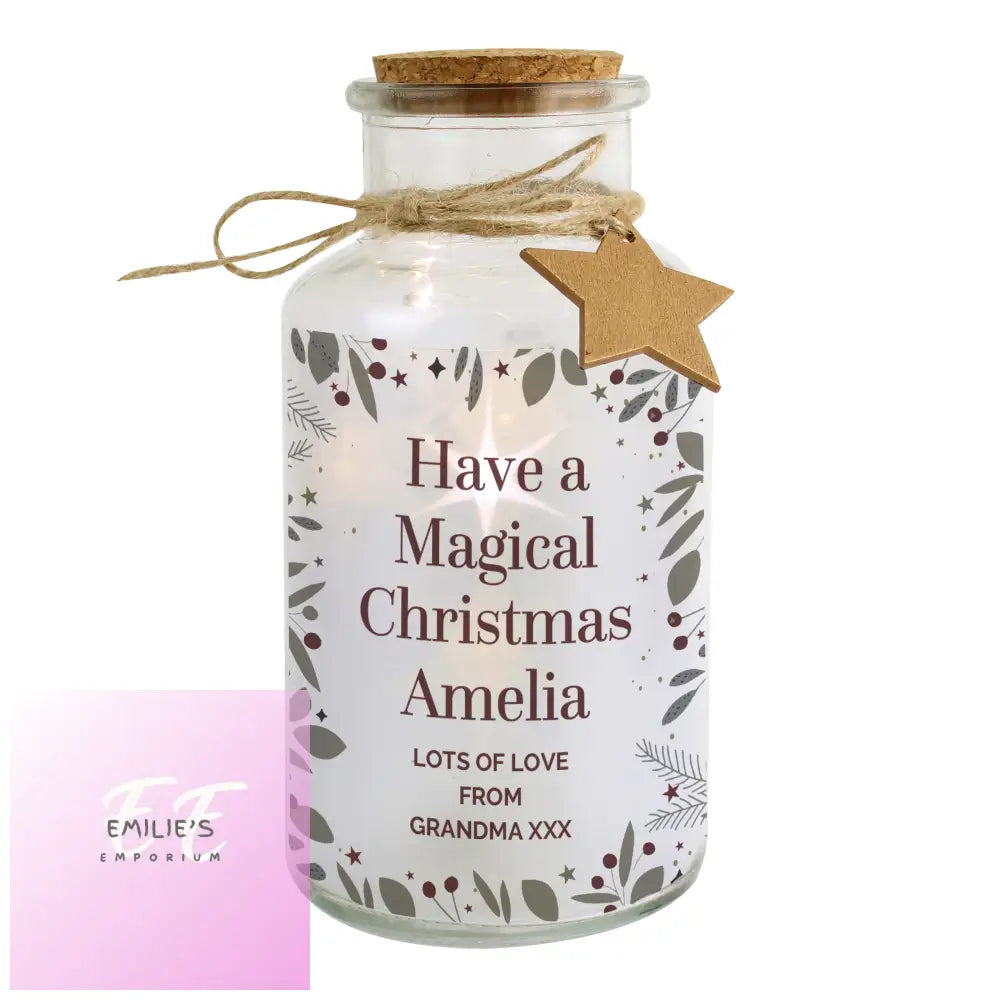 Personalised Festive Christmas Led Glass Jar