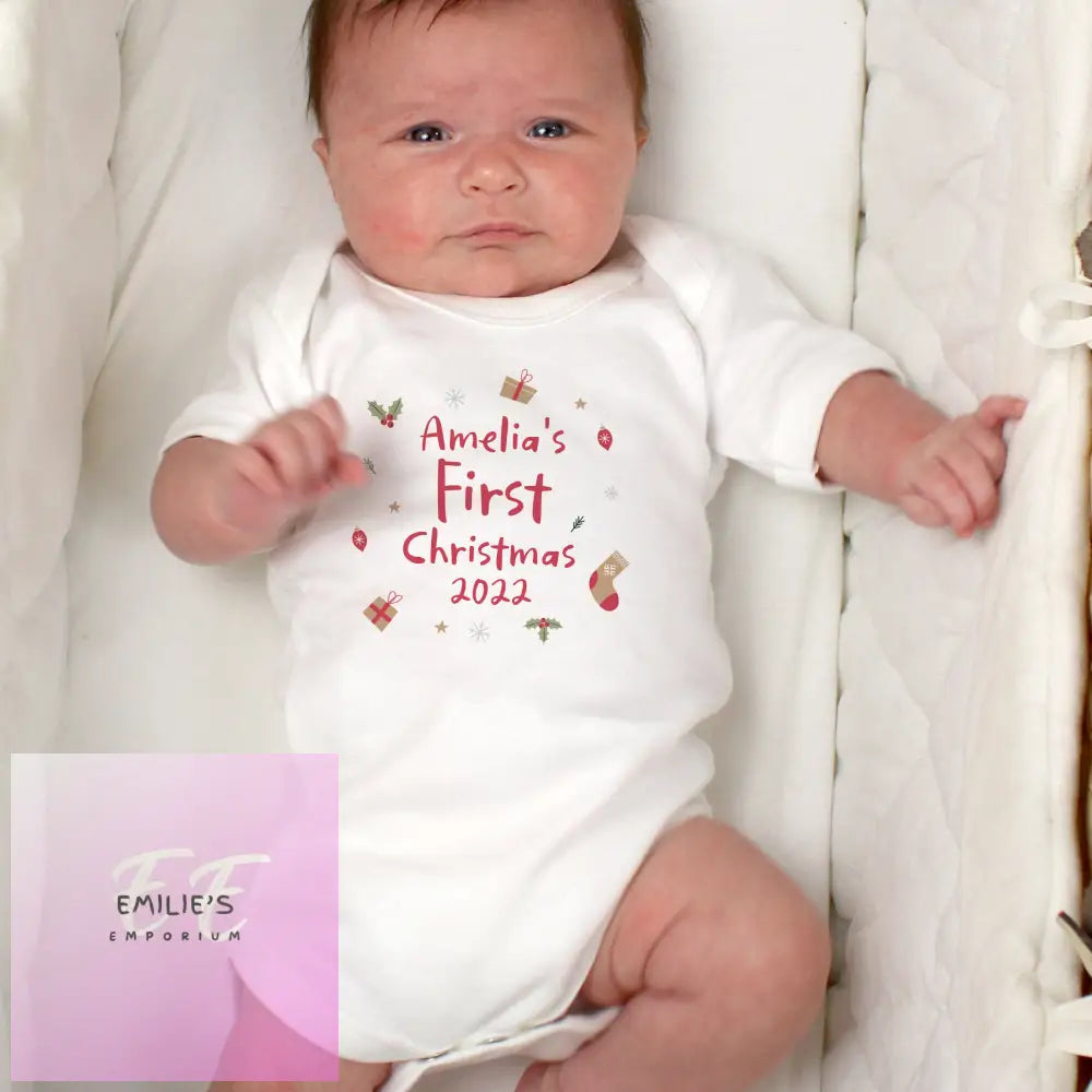 Personalised First Christmas 0-3 Months Baby Vest