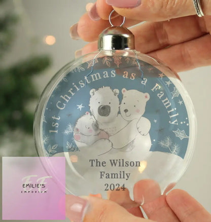 Personalised First Christmas As A Family Glass Bauble