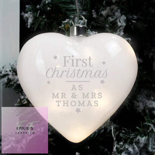 Personalised First Christmas Led Hanging Glass Heart
