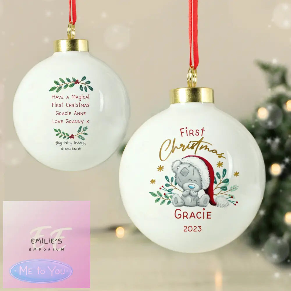 Personalised First Christmas Tiny Tatty Teddy Bauble