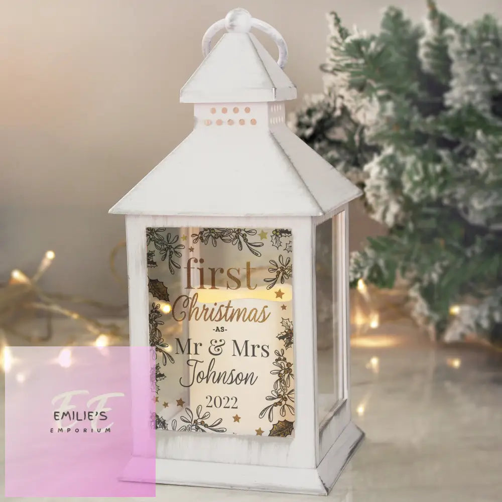 Personalised First Christmas White Lantern