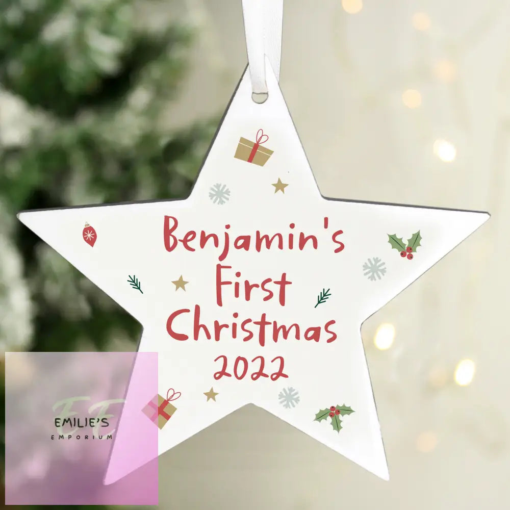 Personalised First Christmas Wooden Star Decoration