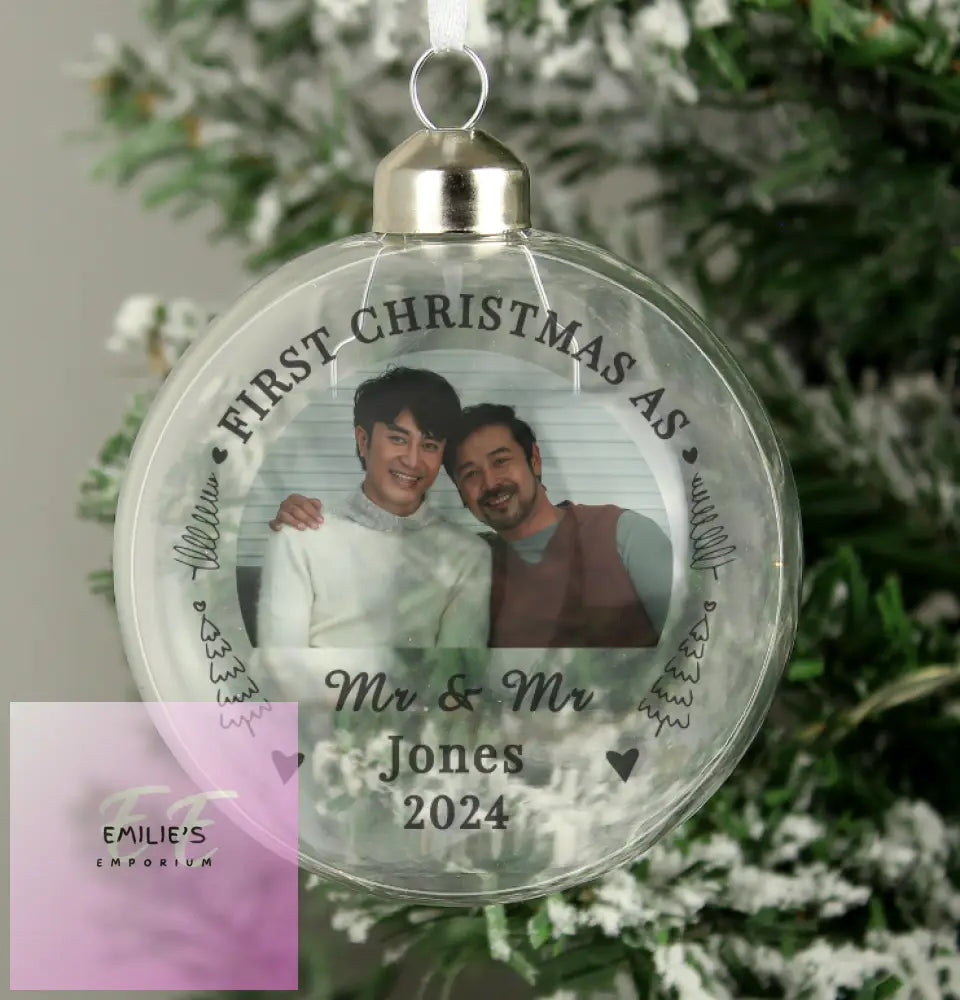 Personalised First Married Christmas Photo Upload Glass Bauble